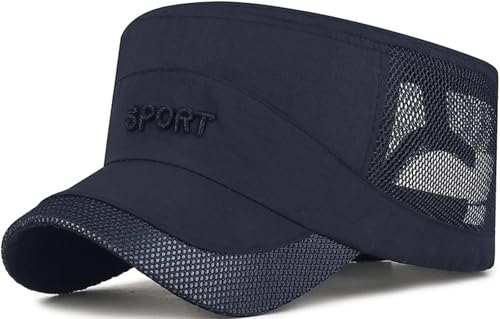Cadet Army Cap Mesh Quick Qry Flat Top Cap Military Hat for Men Women - color: Navy