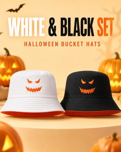Reversible Halloween Pumpkin Bucket Hat, Cute and Spooky Hat for Adults - color: 2pc-orange/Black&orange/White