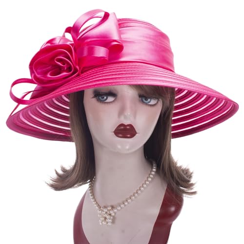 Lawliet Womens Satin Ribbon Church Wedding Sun Wedding Occasion Hat A214 - color: Hot Pink