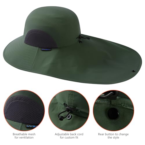 UPF 50+ Foldable Sun Hats Wide Brim with Large Neck Flap for Men Women UV Protection Gardening Fishing Beach Hat - color: Pack of 2, Light Grey & Green