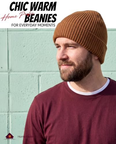 Home Prefer Rib Knit Beanie Hat for Men and Women Cuffed Beanie Winter Hat - color: Camel
