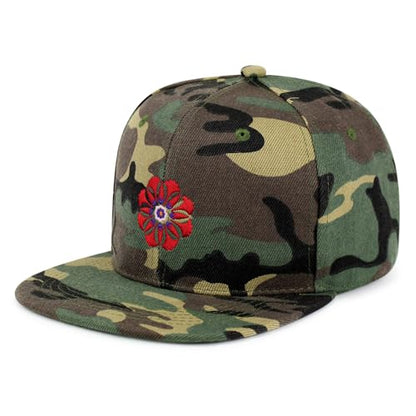 Flower Ornament Hip-Hop Snapback Hat Embroidered Baseball Cap Floral Embellishment - color: 14. Woodland Camo