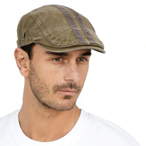 Initlove Mens Newsboy Cap Washed Beret Ivy Hat Flat Hats for Cabbie Driving - color: B Khaki