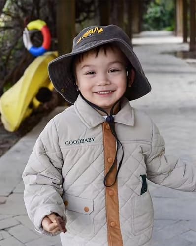 Safari Kids Sun Hat Bucket Boys Excavator Beach UPF 50+ Fishing Hat Toddler Girls Boonie Cap for 2-8T - color: Coffee