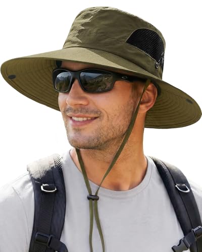 Sun Hats for Men Women UV Sun Protection Waterproof Wide Brim Bucket Hat - color: Dark Green