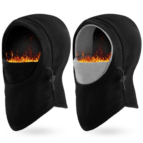 Frienda 2 Pcs Balaclava Ski Mask Windproof Warmer Fleece Adjustable Winter Mask Face Cover for Men Women - color: Black, Black Mixed Grey