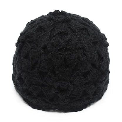 ZLYC Women Winter Crochet Knit Floral Beanie Hat - color: Flower Black, size: One Size