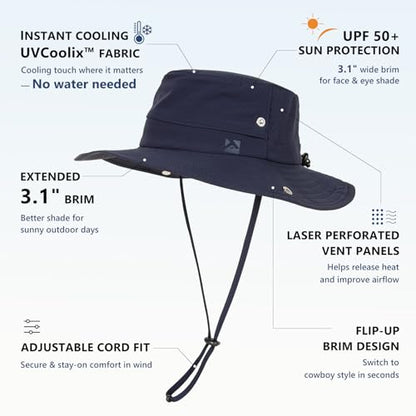UVCoolix™ Cooling Bucket Hat Men Women UPF 50+ Wide Brim Navy Blue M/L