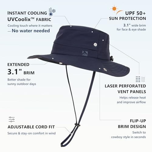 UVCoolix™ Cooling Bucket Hat Men Women UPF 50+ Wide Brim Navy Blue M/L