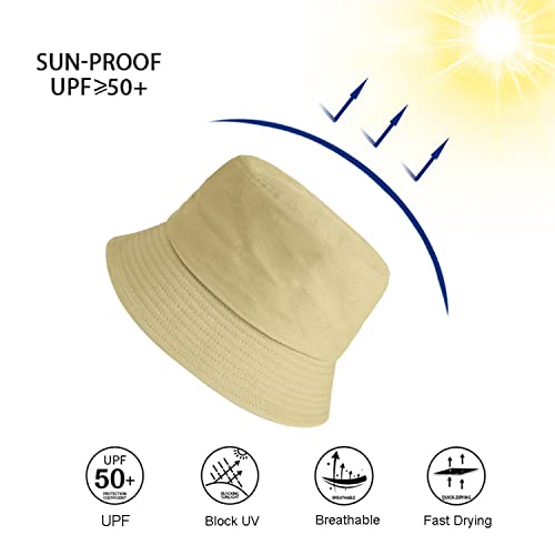 Wheebo Solid Color Bucket Hat for Women Summer Beach Fishmen Hat for Lady Adult Unisex Cotton Cap…… - color: A-sc-khaki