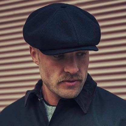 Sterkowski Shelby | 100% Wool Newsboy Cap for Men | Elegant 8 Panel Paperboy Hat - color: Black, size: 7 1/8