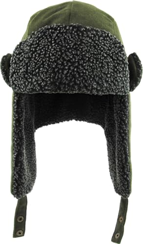 Wool Blend Aviator Trapper hat Trooper Ear Flaps Ushanka Eskimo Russian Warm Winter Cold… - color: 1. Olive Wool Blend
