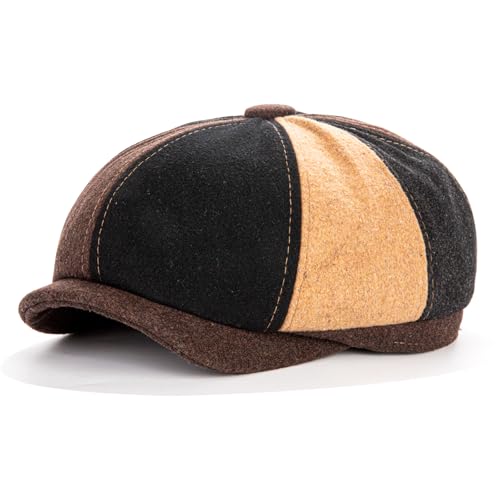 Men's Wool Newsboy Cap 8-Panel Tweed Taxi Hat Herringbone Gatsby Flat Hats - color: B-multi-color