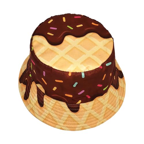 Printed Bucket Hat - Reversible Packable Summer Travel Beach Sun Cap for Men Women Teens - color: Chocolate Ice Cream