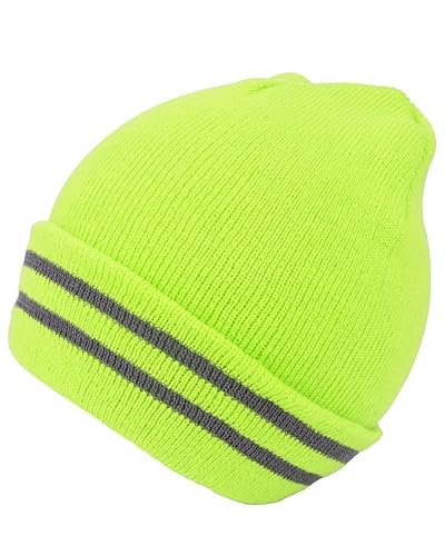 Gelante High Visibility Reflective Safety Knit Beanie for Men & Women – Warm Winter Headwear for Outdoor Activities. - color: Neon Yellow