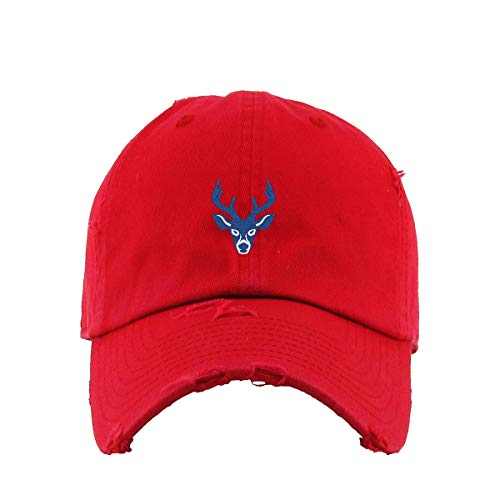 Blue Buck Deer Vintage Baseball Cap Embroidered Cotton Adjustable Distressed Dad Hat - color: Red