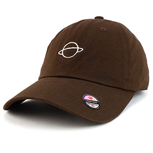 Trendy Apparel Shop Planet Embroidered Low Profile Soft Cotton Dad Hat Cap - color: Brown