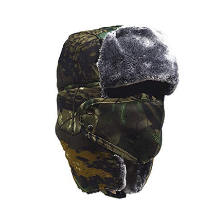 Camouflage Winter Bomber Trapper Hats Ushanka -Men Women Russian Trooper Ear Flaps Ski Snow Cold Weather Fur Mens Caps - color: Green