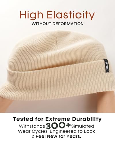 FURTALK Beanie Hat for Men Women Winter Hats for Women Men Soft Warm Unisex Cuffed Beanie Knitted Skull Cap - color: Beige