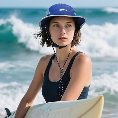 Croogo Surf Bucket Hat with Neck Protection Chin Strap Mesh Fishing Cap - color: Blue