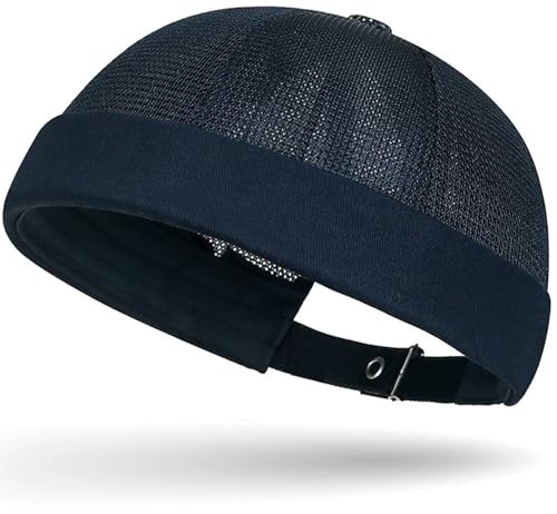 Mens Mesh Brimless Cap with No Brim, Summer Docker Cap Beanie Hat Flip Sailor Skullcap Breathable - color: Navy Blue 2