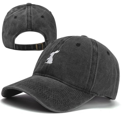 Plam Trees Hats Embroidered Washed Cotton Baseball Cap for Men Women Distressed Black Snapback Baseball Hat Adjustable - color: Bunny Rabbit