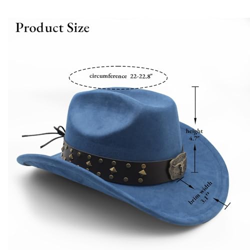LIDHAY Cowboy Hat for Women Men with Shapeable Wide Brim Western Suede Hat for Cowboys and Cowgirls - color: Dark Blue