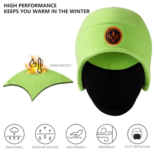 BASSDASH Unisex Soft Fleece 2-in-1 Hat with Mask Ear Flap - color: Light Green