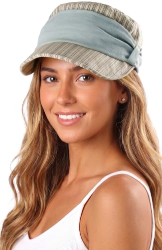 Women Linen Blend Newsboy Hat Lightweight Breathable Flat Top Summer Cap - color: Light Blue