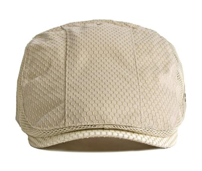 Mesh Cap Breathable Summer Newsboy Hat Adjustable Beret Ivy Cap Irish Cabbie Driving Fishing Hats - color: Khaki