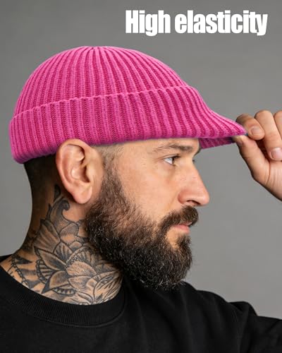 Wool Fisherman Beanies for Men Knit Fall Winter Beanie Hat Skull Cap - color: Hot Pink
