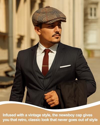Suhine 6 Pcs Newsboy Cap for Men Octagonal Hat 8 Panel - style: Fashion Style