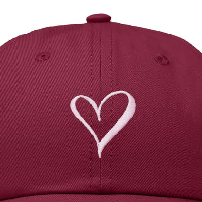 Hand Drawn Heart Hat Womens Embroidered Baseball Cap - color: Maroon