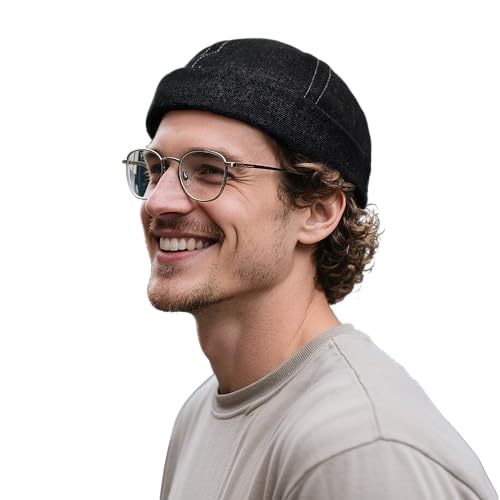 Clakllie Warm Brimless Hat Knitted Skull Cap Docker Hat Soft Beanie Worker Hat Rolled Cuff Sailor Fisherman Leon Hat - color: Cdus-hbmh1-black