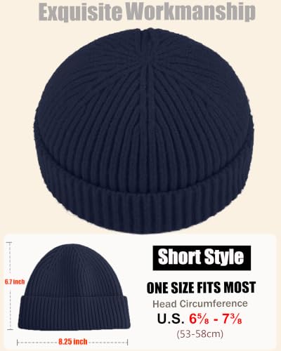 50% Wool Knit Short Fisherman Beanie for Men Women Warm Winter Hat - color: #Navy Blue