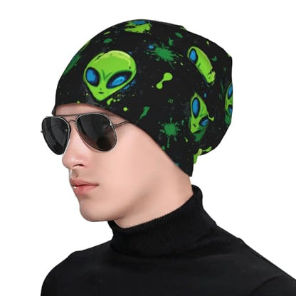 Slouchy Beanie Hat Skull Cap Chemo Headwear Baggy Hats for Men Women Running Cycling - color: Alien