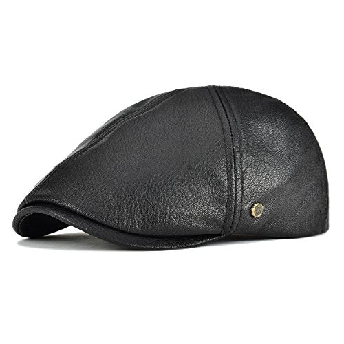 VOBOOM Leather Ivy Newsboy Caps 6 Panel Cabbie Beret Hat - color: Black, size: 7 1/2