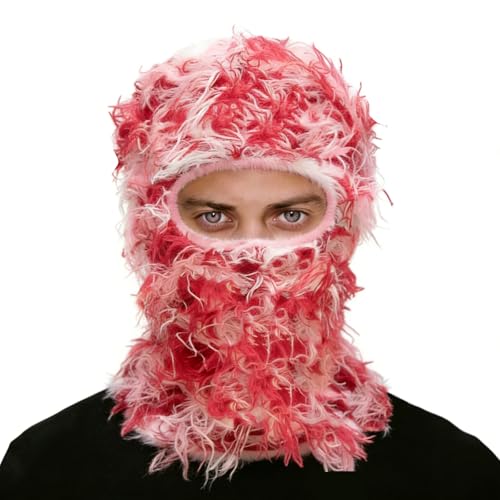 Distressed Ski Mask Balaclava, Yeat Shiesty Knitted Full-Face Mask - color: Darkred