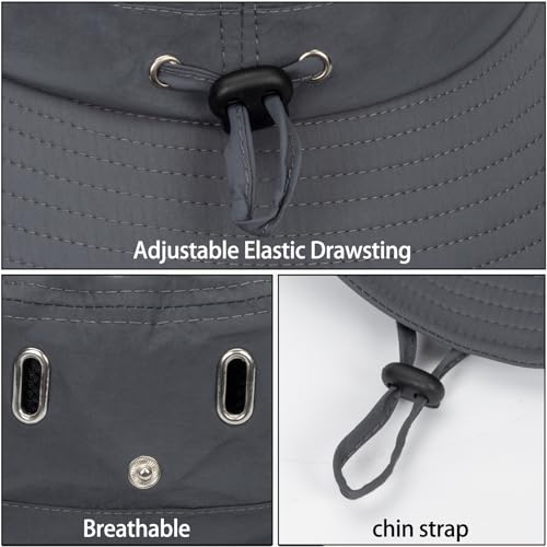Men's Beach-Sun-Hat Wide-Brim Sun-Protection-Fishing Hat Outdoor Boonie Hat - color: Dark Grey