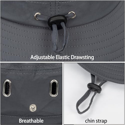 Men's Beach-Sun-Hat Wide-Brim Sun-Protection-Fishing Hat Outdoor Boonie Hat - color: Dark Grey