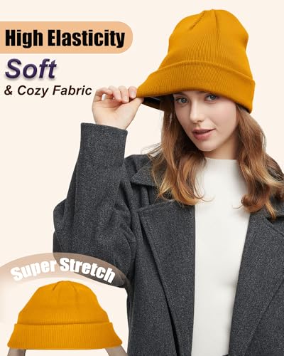 ROYBENS Satin Lined Beanie Hat for Women Men, Wool Knit Cuffed Winter Hats - color: 1pcs Yellow