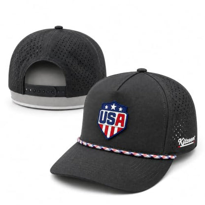 Patriotic Golf Rope Hat for Men, 5 Panel Adjustable Snapback Outdoor Cap - color: Charcoal Gray