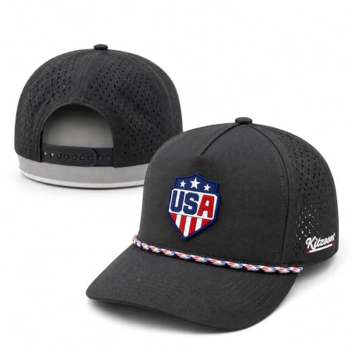 Patriotic Golf Rope Hat for Men, 5 Panel Adjustable Snapback Outdoor Cap - color: Charcoal Gray
