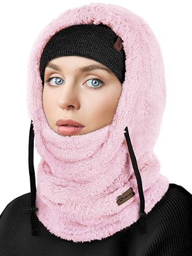ROXUN Ski Mask Fleece Balaclava, Windproof Face Mask Winter Warm Neck Cover - color: Blush Pink