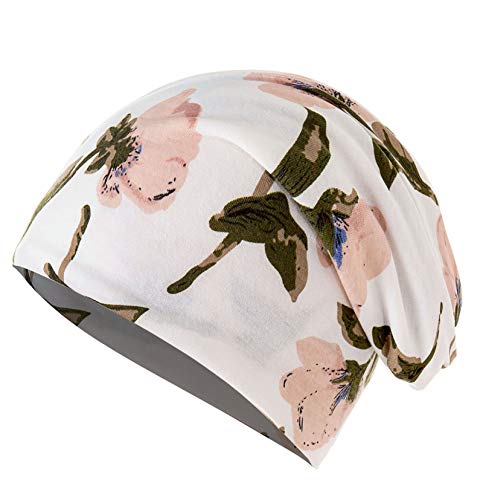 JarseHera Womens Slouchy Beanie Soft Chemo Headwear Breathable Cancer Caps - color: 1 Pair,floret-white