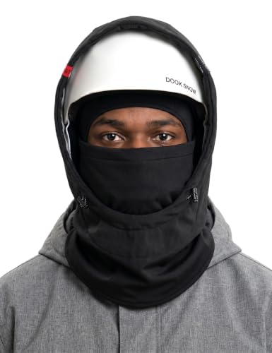 DOOK SNOW Ski Helmet Hood Cover - 3-in-1 Windproof Balaclava with Adjustable Drawstring, Fleece Lined Face Mask for Men&Women - color: Black(excluding Helmets and Snow Goggles), size: Medium