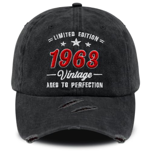 3D Embroidered Birthday Vintage Baseball Cap for Men Women, Washed Distressed Classic Cotton Adjustable Ideal Hat - color: 1963 Year