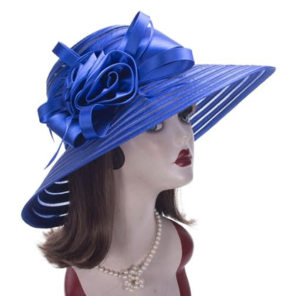 Lawliet Womens Satin Ribbon Church Wedding Sun Wedding Occasion Hat A214 - color: Royal Blue