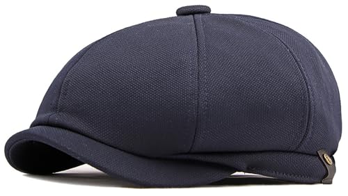 Men's 8 Panel Newsboy Cap Vintage Peaked Cap Adjustable Flat Cap Irish Cabbie Ivy Driving Hunting Hat - color: Navy