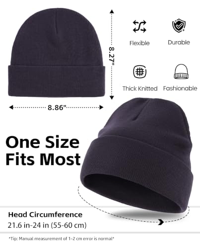 Connectyle Men's Cuffed Beanie Hat Double Layer Knit Winter Watch Cap - color: Navy Blue